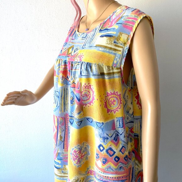 Plus Size House Dress Lounge Dress Casual Summer Midi Dress Abstract Colorful 1X - Picture 9 of 9